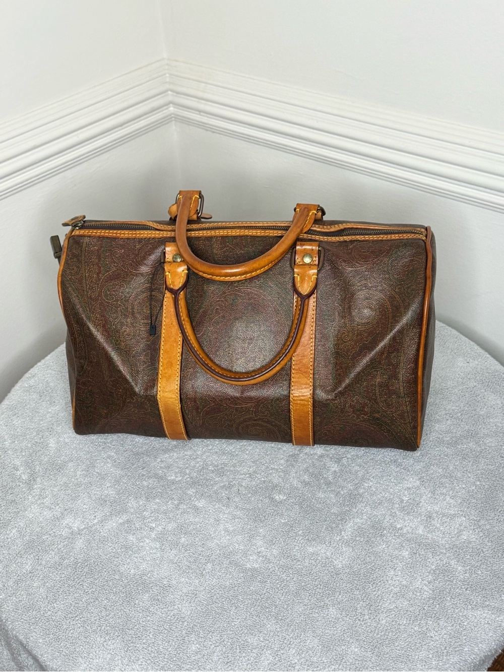 Etro Brown Paisley Tote with Tan Leather Trim